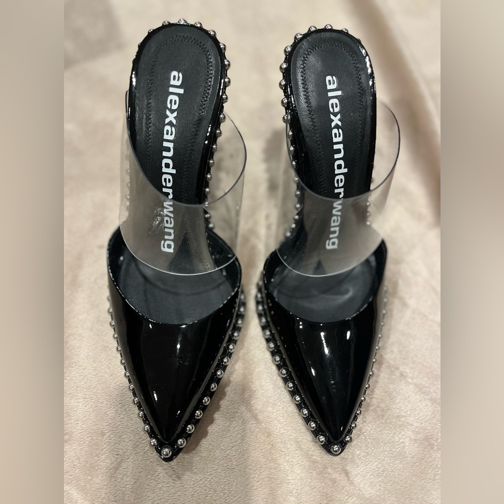 Alexander Wang Rina Studded Clear Strap Pointed Toe Mule - Picture 5 of 12